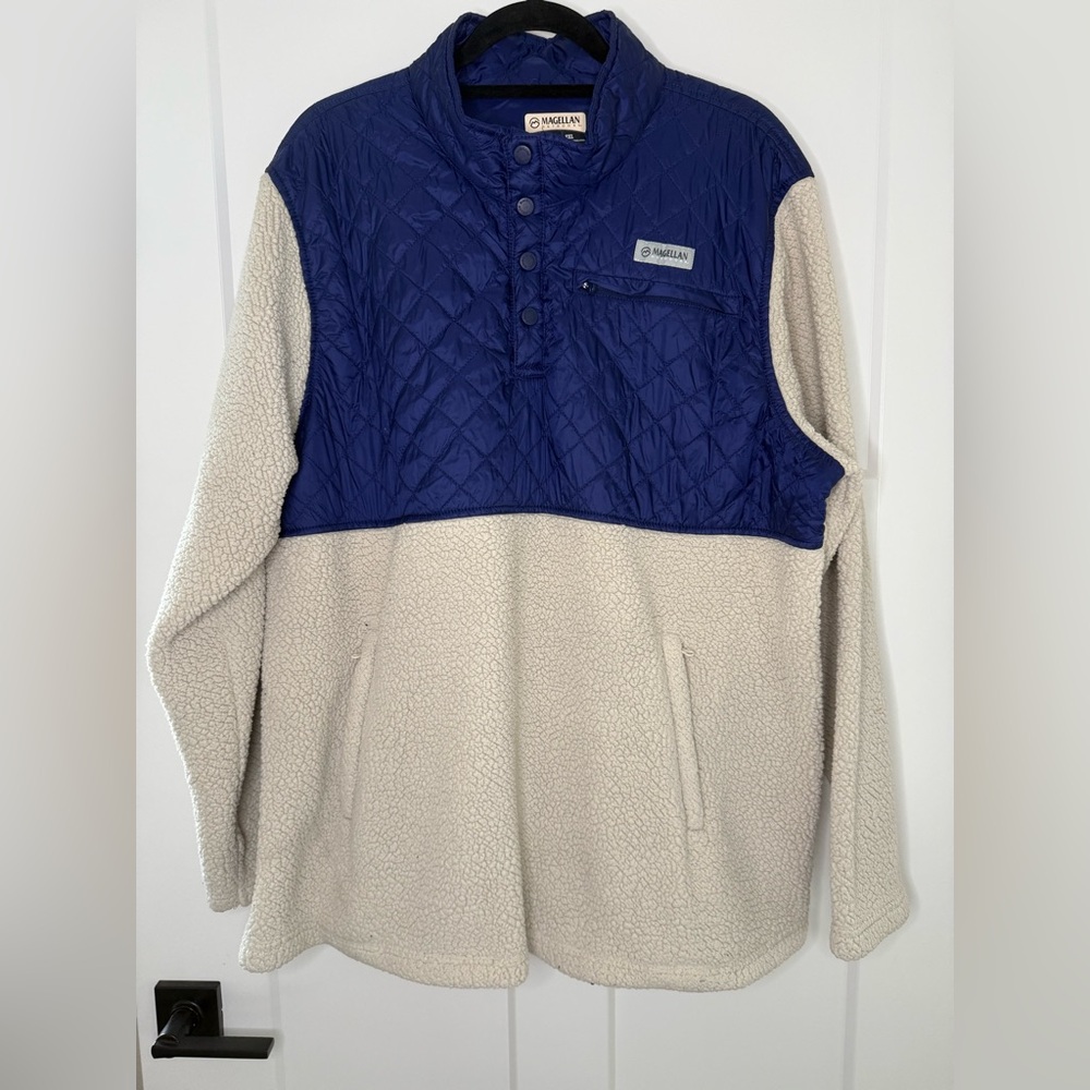 Magellan Outdoors Faux Sherpa Classic Fit Men's Pullover Size 2XL Blue